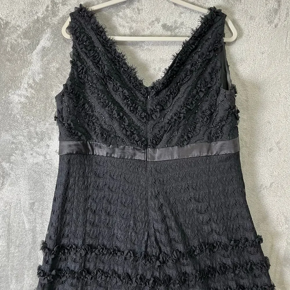 Tadashi Black Lace Dress Sleeveless V Neck Ruffle‎ Gothic Romantic Size 18 Fancy